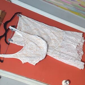 Large Two Piece White And Nude Top And Skirt Set. Floral